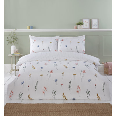 Pressed Flower Polyester Floral Duvet Cover Set