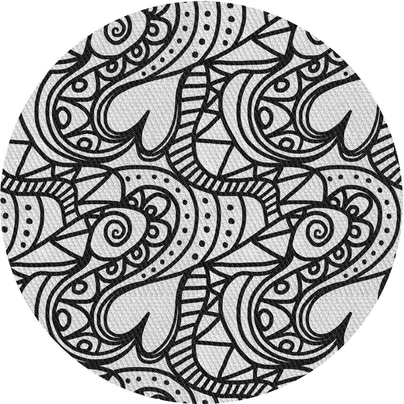 Tapis noir/blanc à motifs, Rond 4 pi