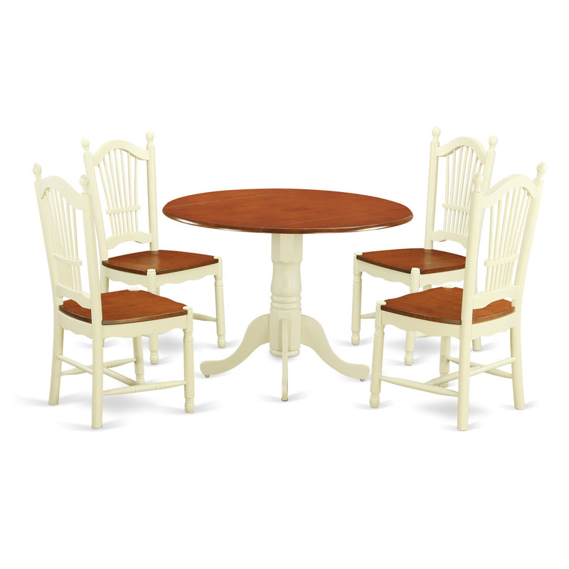 L'ensemble de table de cuisine 5 pièces pour 4 personnes comprend une table de salle à manger ronde avec Dropleaf et 4 chaises de salle à manger, babeurre et cerise