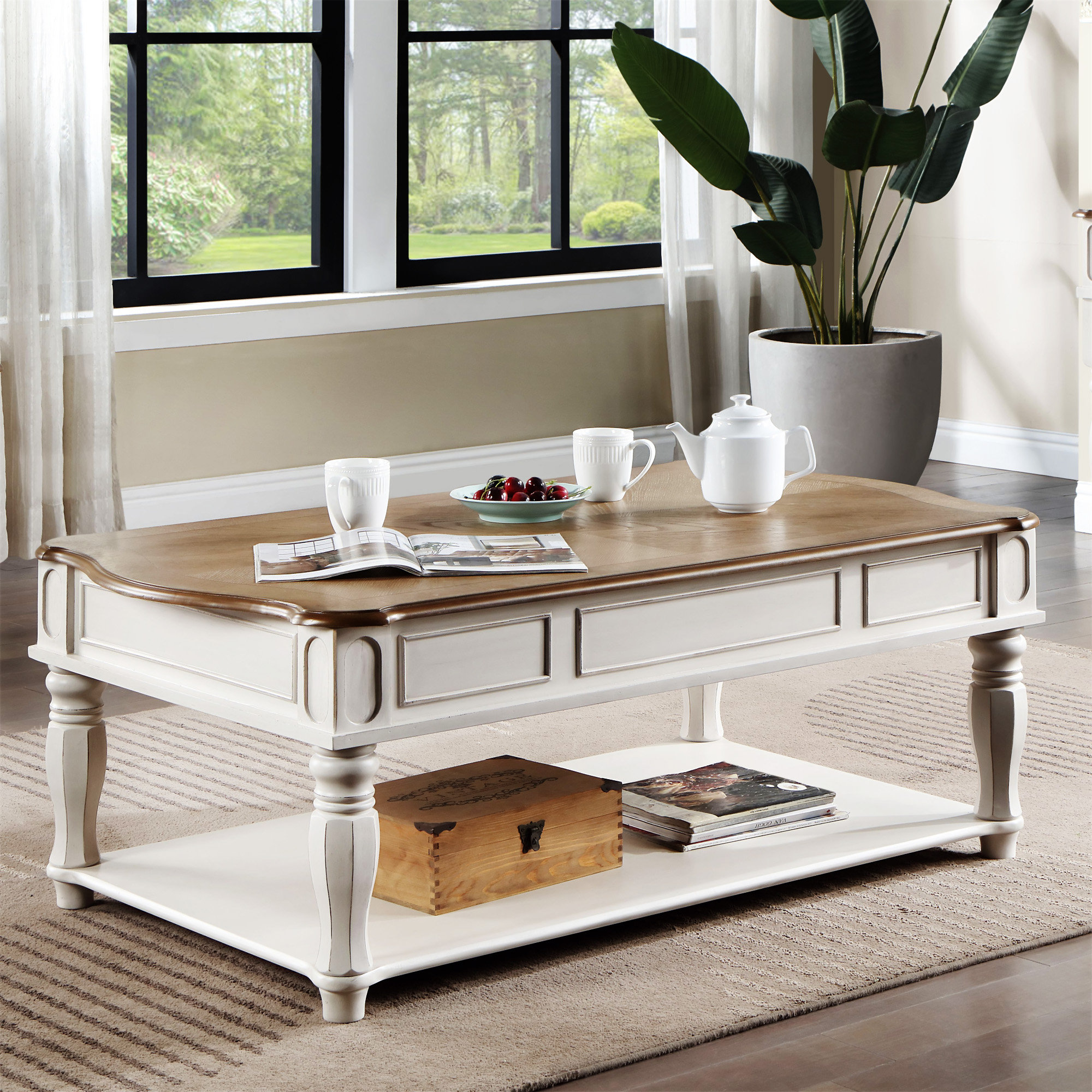 Audiohome Oak And Antique White Coffee Table With Lift Top | Wayfair