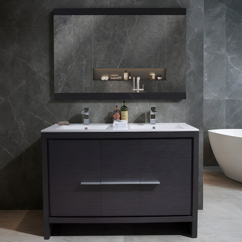 Artemis 48'' Double Bathroom Vanity with Ceramic Top, Silver Gray