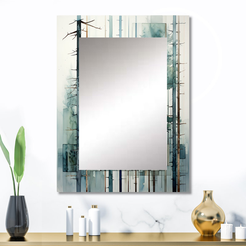Redwood Tree Geometric Silence II - Redwood Unique Wall Mirror, Green Mirror, Printed Metal Art, 32" x 24"