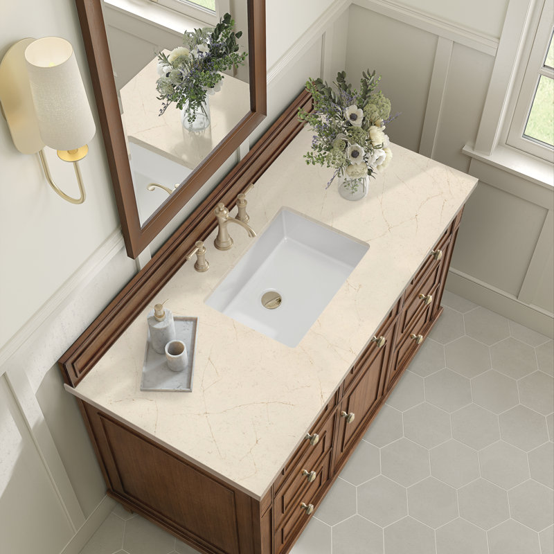 Lorelai 48'' W Single Vanity, Mid-Century Walnut, Carrara White Marble, 8" Widespread