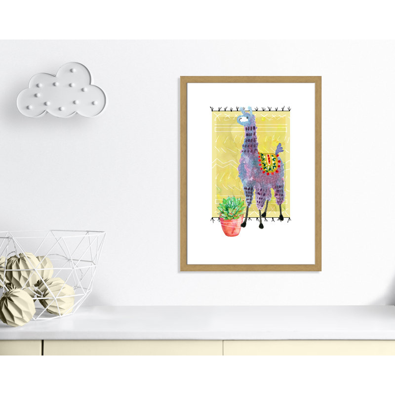 « jolie llama ii », art sur toile, H 36,5 po x l 26,5 po x P 0,625 po, Cadre en chêne