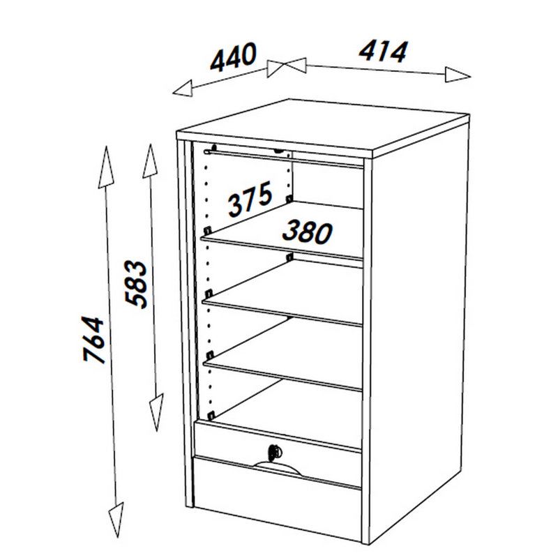 Caulkins 1 -Door 4 -Shelf Tambour Unit, Beech