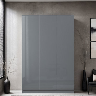 Warren 3 Door Wardrobe - High Gloss Front. Soft-Close Hinged Doors. Modern No-Handle Push-to-Open Feature