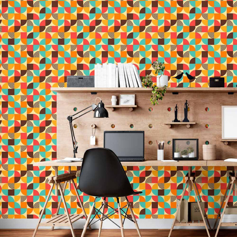 Geometric Retro 96" L X 24" W Peel And Stick Wallpaper N015002