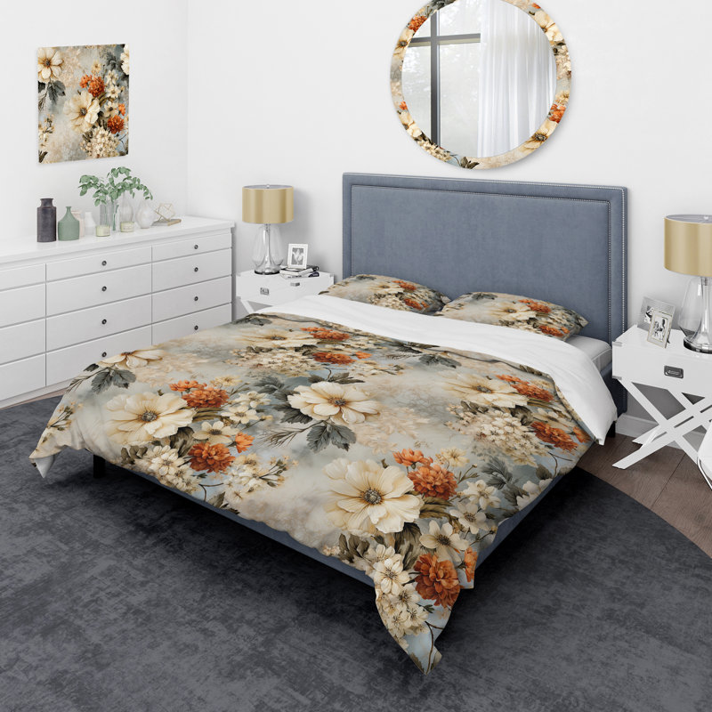 Rustic Victorian Lace Victorian Pattern Floral Duvet Cover, Twin Duvet Cover + 1 Standard Sham