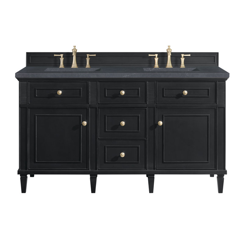 Lorelai 60'' W Double Vanity, Charcoal Soapstone, Black Onyx, 8" Widespread