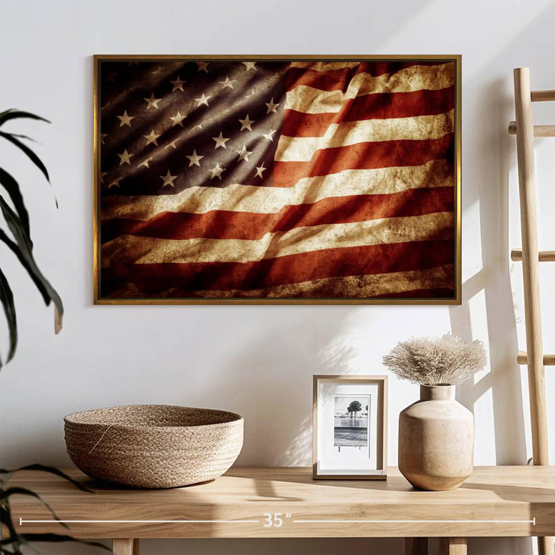 Drapeau américain texturé, 25 po x 17 po, Cadre flottant doré