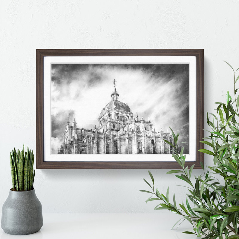 Almudena Cathedral In Madrid Spain - Single Picture Frame Painting on MDF, Walnut, 35cm H x 50cm W x 2cm D