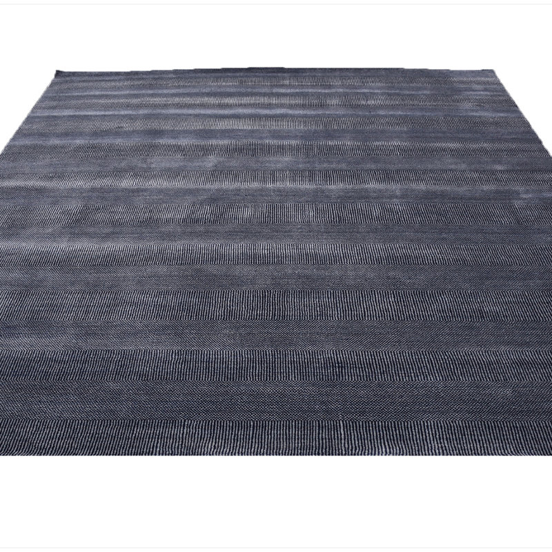 Hand Knotted Striped Area Rug in Navy, Rectangle 10' x 14'