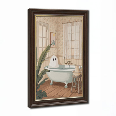 Mignon fantôme dans une baignoire rétro avec art floral sur toile d'Halloween