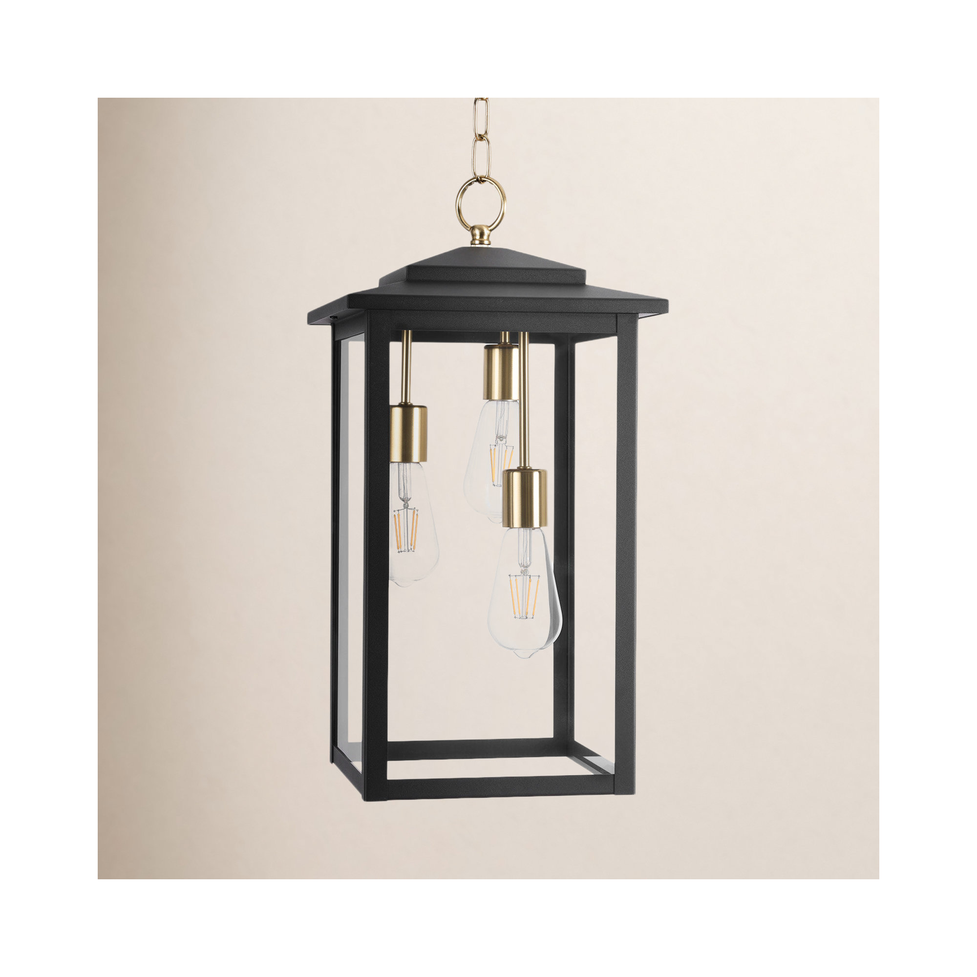 Birten 3 - Light 20.9“ H Outdoor Hanging Lantern, Matte Black/Antique Brass