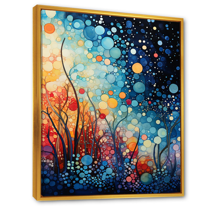 «Colorful Ink River Microscopic Fantasia 5 - Abstract Shapes», art mural, Cadre flottant doré, H 32 po x l 16 po x P 1 po