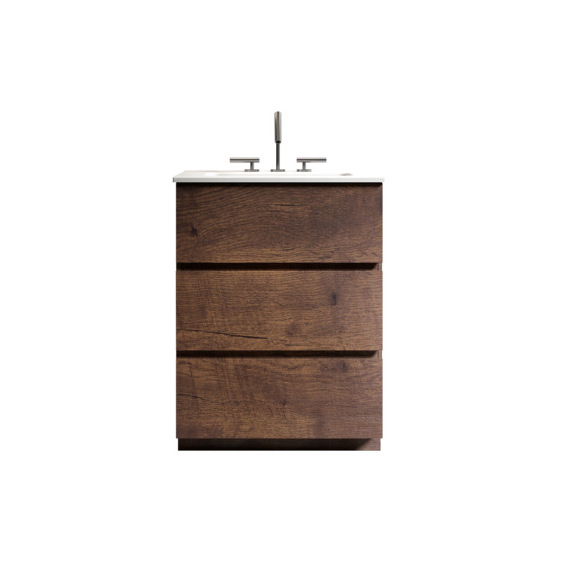 24" Bathroom Vanity In Walnut - Stylish With Massive Storage And Silent Performance Modern Feature Abundant, Walnut, 24"