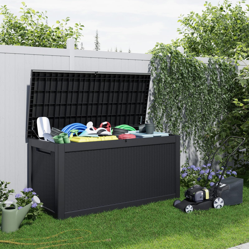 1200L Lockable Waterproof Resin Outdoor Storage Box, Black