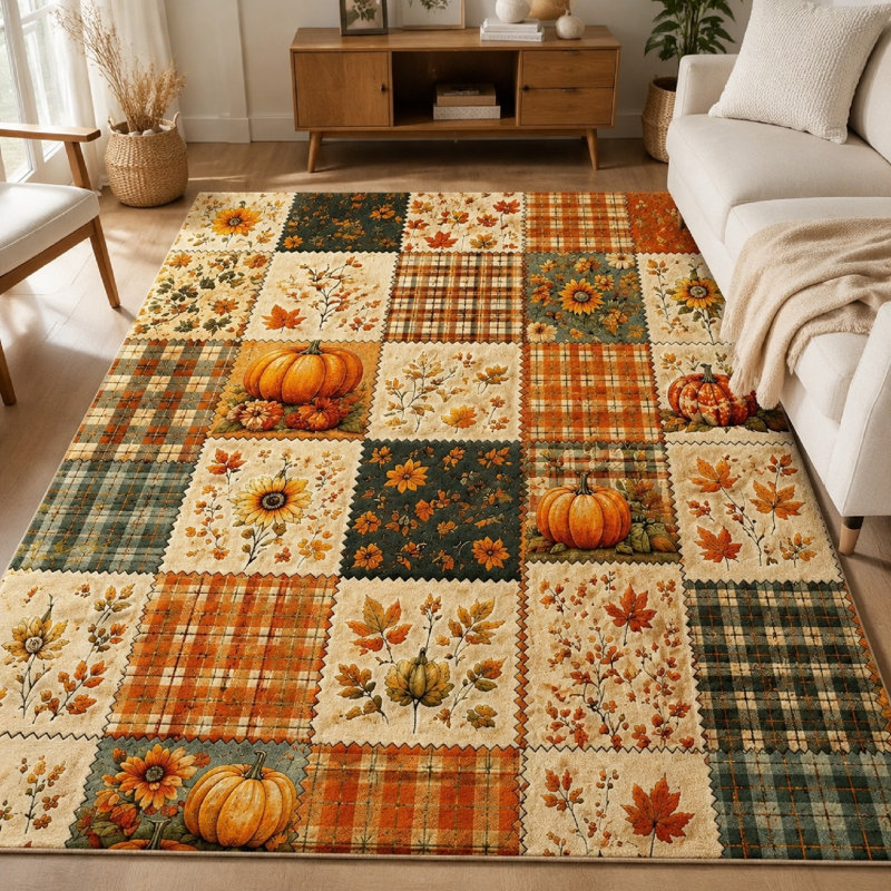 Tapis floral 1 pièce Patchwork Pumpkin, L 70,9 po x L 98,4 po x 1 pièce
