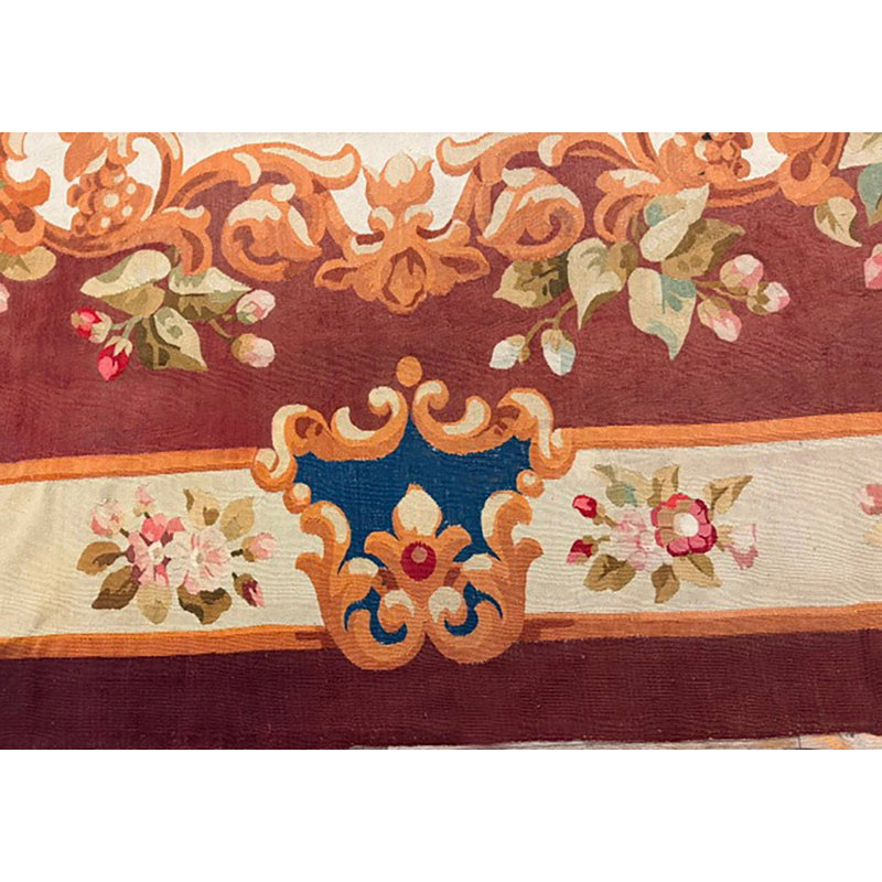 Tapis à motif floral Mid Mid Century Century Aubusson 7 pi 8 po x 10 pi 4 po