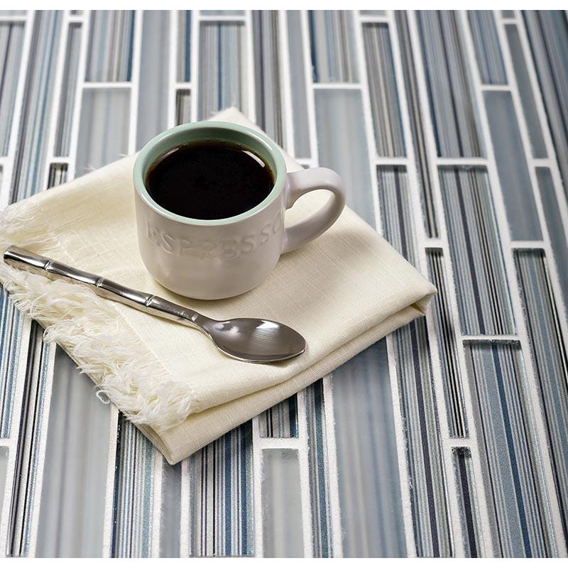 11.8" x 12.2" Glass Mosaic Tile, Blue/Gray