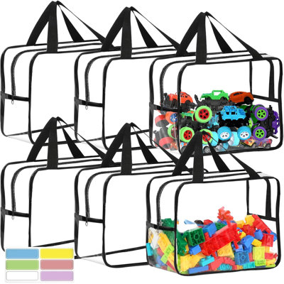 Paquet de 6 sacs de rangement transparents pour jouets avec étiquettes