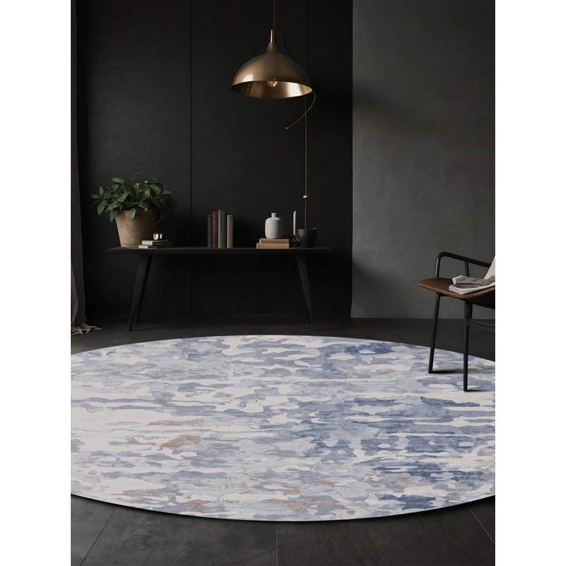 Machine Washable Gray Area Rug, Round 6'