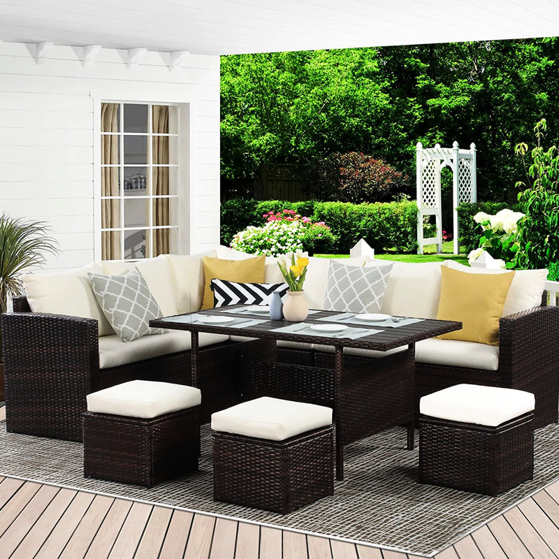Canapé modulaire 7 places pour patio avec coussins de luxe, Ivory Cushion/Dark Grey Frame