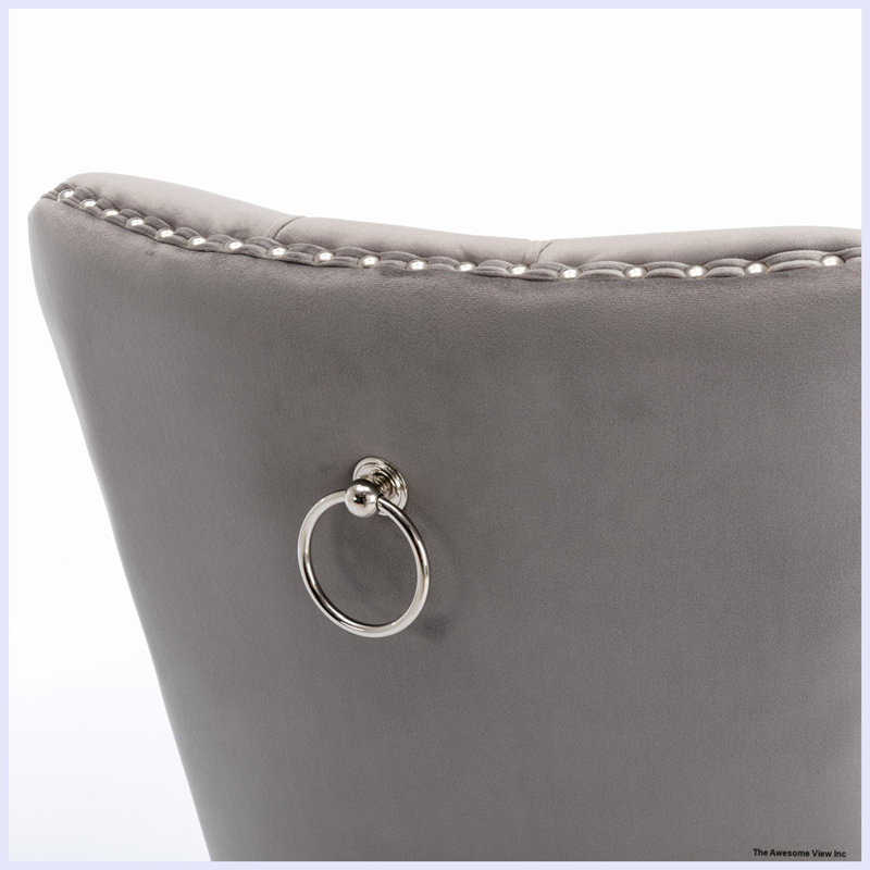 Chaise de salle à manger rembourrée Kalana, Gris, Argent