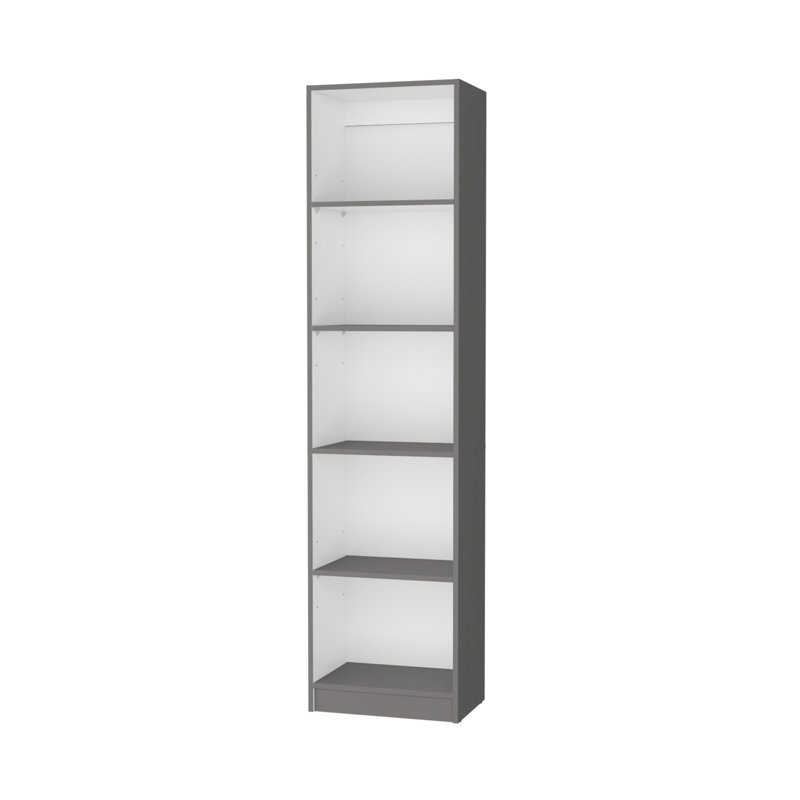 Bibliothèque mince à 5 tablettes Zachary, Gris / Blanc, (5 tablettes) H 71,1 po x l 17,72 po x P 11,77 po