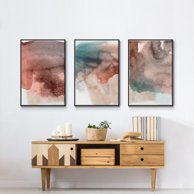 Red Ochre abstrait I, reproduction encadrée sur toile 3 pièces