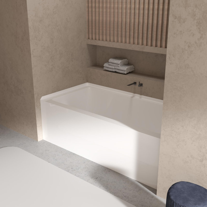 60"x 30" Acrylic Alcove Tub, Rectangular Alcove Soaking Bathtub with Integral Apron Front In Glossy White Rectangular Bathtub, Right-Side Drain, Brushed Nickel Pop-Up Drain Included