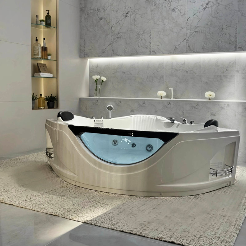 Baignoire de spa à jets de coin pour 2 personnes avec 6 jets, système et inclinaison confortable, améliorant votre détente Mood 59 po.
