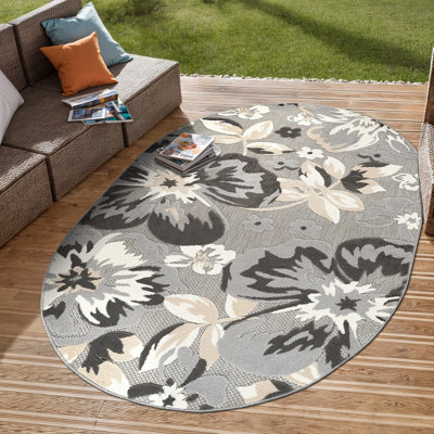 Tapis floral intérieur / extérieur gris