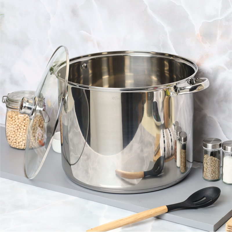Buckingham Deep Induction Stainless Steel Stock Pot with Glass Lid, 19 L
