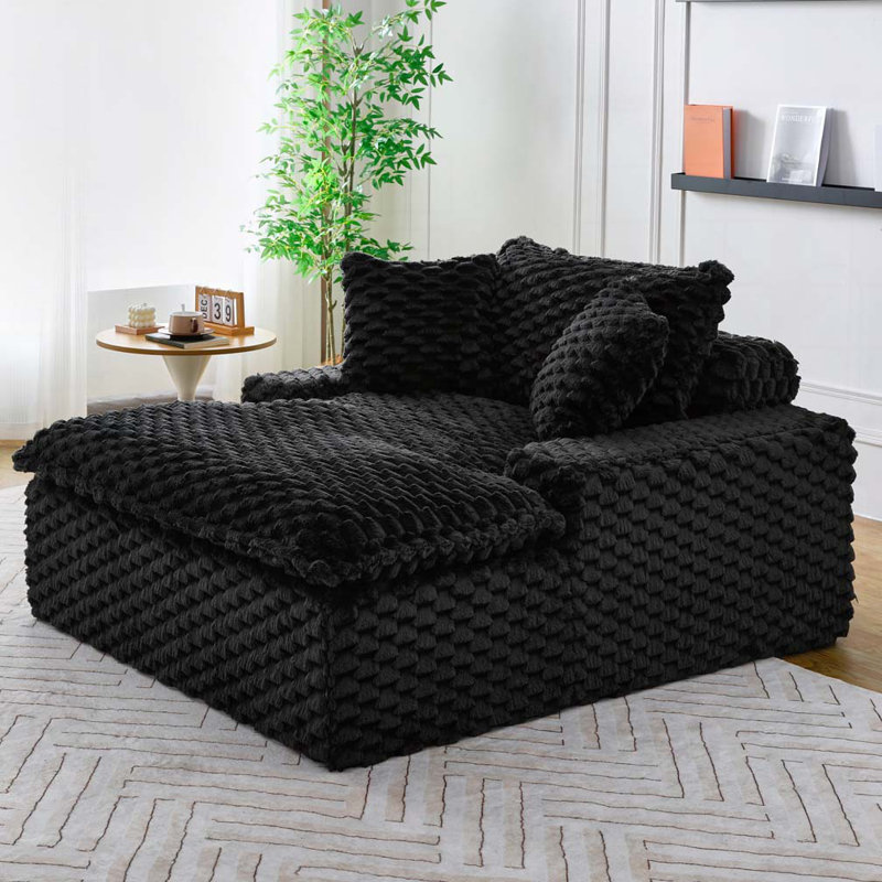 Méridienne en tissu Corduroy, Noir