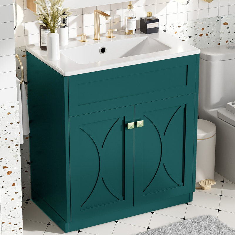 30'' Single Bathroom Vanity With Ceramic Top, Green