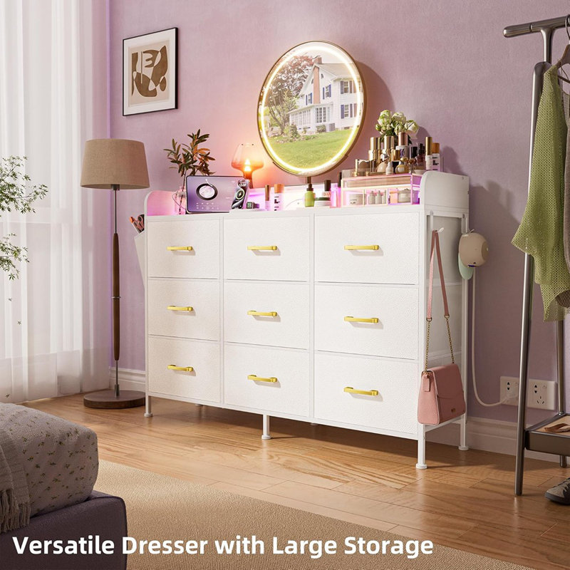Commode blanche pour chambre à coucher, commode de chambre à coucher avec lumières DEL et ...