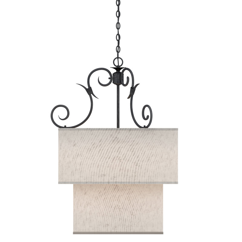 Fairfield 8-Light Indoor Antique Iron Tiered Chandelier with Ecru Linen Drum Shades