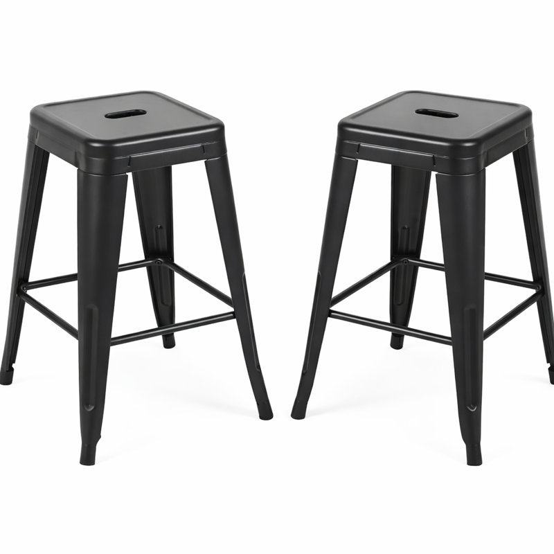 24 tabourets de bar sans dossier en métal de 24 po à hauteur de comptoir, imperméables, à outils, pour îlot de cuisine et hauteur, noir mat, déformation, salle à manger à assemblage rapide
