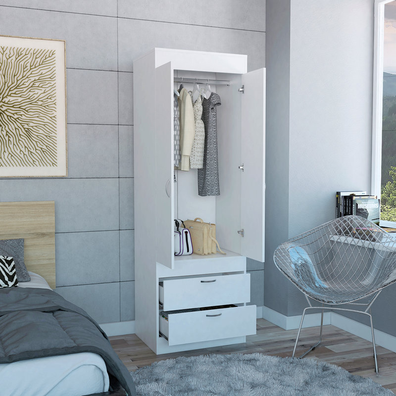 Armoire Alabama, une grande armoire, deux tiroirs, Gris