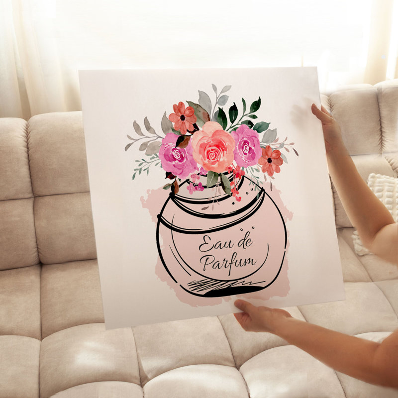 Fashion and Glam - Parfum rose et fleurs, impression d'art sans cadre, H 14 po x l 14 po