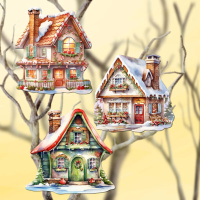 Clip-on Ornaments Collection 7.5'' Handmade Wood Buildings & Architecture Shatterproof Holiday Shaped Ornament