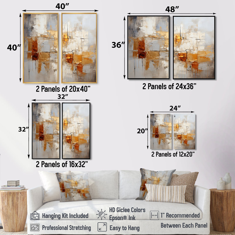 Clemmy - impressions sur toile jaunes 2 pièces, 32" H x 32" W, Impression encadrée flottante, Brown