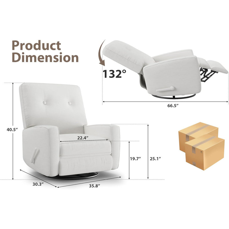 Fauteuil inclinable et pivotant à 360 ° avec dossier réglable, fauteuil confortable en lin / velours côtelé pour le salon