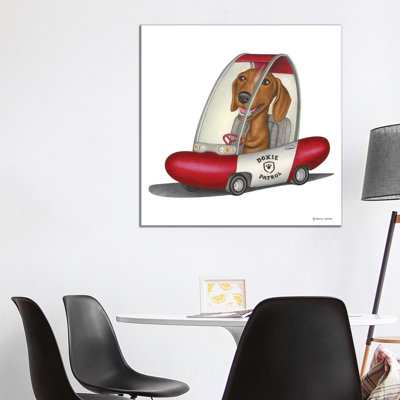 Dachshund Patrol Car by Danny Gordon - Wrapped Canvas Print