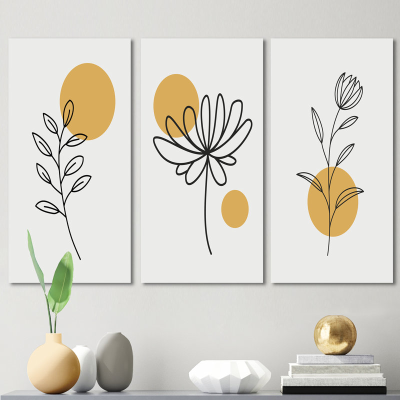 Ensemble de 3 pièces minimalistes créatives rétro avec pleine lune I - Art moderne Mid-Century, H 28 po x l 36 po