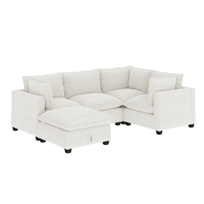 Somerdale Modern Upholstered Cloud Sectional With Ottoman
