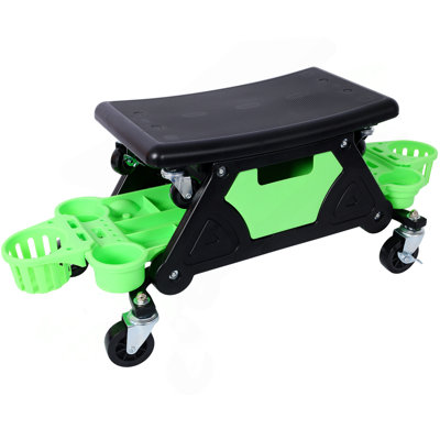 Rolling Detailing Creeper Seat, Roller Mechanic Detailing Utility Seat, Rolling Mechanic Stool With Wheels, Removable Tool Trays Drawer, 300 Lbs Capacity For General Garage Use, And Home Use