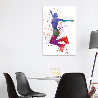 Woman in Roller Skates 05 in Watercolour 1 Piece Wrapped Canvas Wall Art