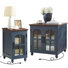 Ensemble de 2 tables de bout Farmhouse avec station de charge, tables d'appoint en bois avec porte de grange en verre et tablettes réglables pour la chambre à coucher et le salon
